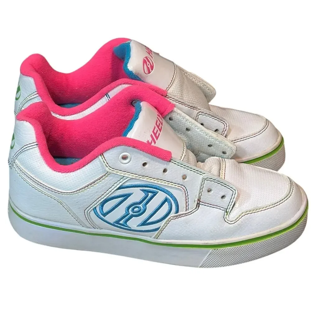 Heelys Girls Motion Plus White Pink Blue Green Roller Tennis Shoes Size 4 READ